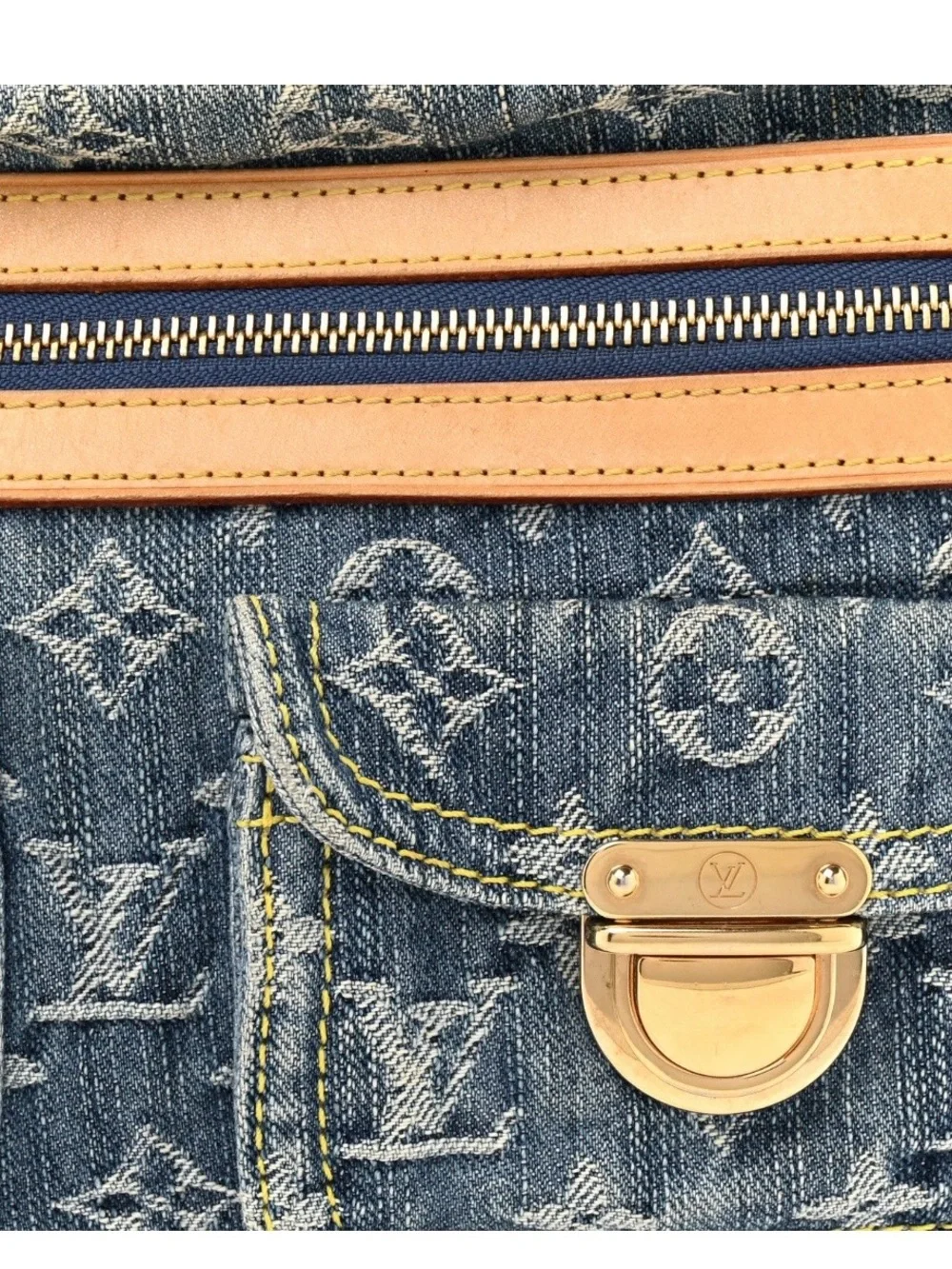 Louis Vuitton Blue Monogram Denim Shoulder Bag with Tan Trim